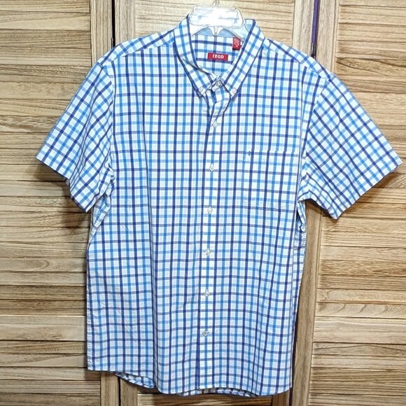 Izod Checkered Blue and White Button-Up Shirt Size XL - Picture 1 of 11